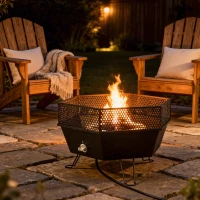 Outsunny 20" Outdoor Fire Pit, Foldable Propane Firepits with Lid, Portable Firepit for Patio Backyard Camping, Black(m-9)