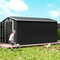 Outsunny 12' x 8' Metal Shed, Heavy Duty Outdoor Storage Shed with 4 Vents and Lockable Double Doors, Dark Grey(m-10)