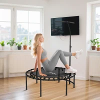 Soozier 40" Foldable Rebounder Trampoline ,Mini Trampoline Indoor with Adjustable Handle, Quiet and Safe Bungee Rebounder,Black(m-10)