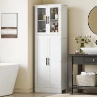 HOMCOM Tall Bathroom Cabinet with Glass Doors, Space-Saving Unit with Adjustable Shelves, Freestanding Storage, White(m-8)
