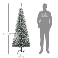 HOMCOM 6ft Flocked Christmas Tree, Pencil Christmas Tree with Realistic Branch Tips, Folding Metal Stand, Green(m-3)