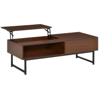 HOMCOM Modern Lift Top Coffee Table with Hidden Storage Compartment and Metal Frame, Center Table for Living Room, Brown(m-11)