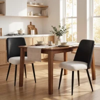 HOMCOM Dining Chairs Upholstered Kitchen Chairs Set of 2 with Steel Legs and Padded Seat for Dining Room, Kitchen, Black(m-8)