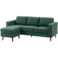 HOMCOM Sectional Sofa with Changeable Chaise Lounge, 3 Seat L-Shaped Sofa, Upholstered Couch for Small Space, Dark Green(m-2)