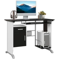 HOMCOM Computer Desk Table Home Office Furniture with Keyboard Tray and CPU Stand, Black and White(m-2)
