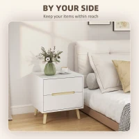 HOMCOM Nightstands Set of 2, Bedside Table with 2 Drawers, Modern Side End Table with Solid  Wood Legs for Bedroom, White(m-4)