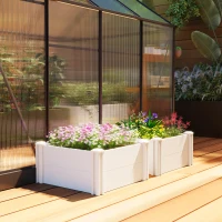 Outsunny Vinyl Raised Garden Bed Kit, 2 x 2 x 1ft Modular Elevated Garden Box with Slotting Legs and Open Bottom, White(m-10)