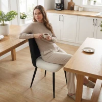 HOMCOM Dining Chairs Upholstered Kitchen Chairs Set of 2 with Steel Legs and Padded Seat for Dining Room, Kitchen, Black(m-9)