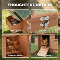 PawHut 72" Chicken Coop, Wooden Hen House for 2 Chickens, Poultry Cage with Run, Nesting Box, Removable Tray, Waterproof Roof(m-9)