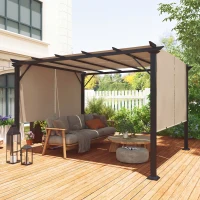 Outsunny 12' x 10' Outdoor Patio Gazebo Pergola with Retractable Canopy Roof, Steel Frame with Stakes, Light Brown(m-8)