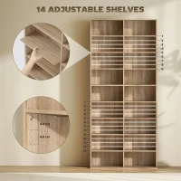 HOMCOM 9-Tier DVD Shelf with 18 Compartments and 14 Adjustable Shelves, Holds 640 CDs, 360 DVDs or 430 Blu-rays, Natural Wood(m-5)