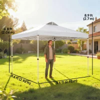 Outsunny Pop Up Canopy Waterproof Canopy Tent with Carrying Bag for Parties Garden BBQs 9.8' x 9.8' White(m-3)