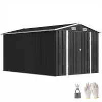 Outsunny 12' x 8' Metal Shed, Heavy Duty Outdoor Storage Shed with 4 Vents and Lockable Double Doors, Dark Grey(m-11)