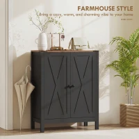 HOMCOM Shoe Cabinet with Barn Doors, Farmhouse Shoe Storage Cabinet with Adjustable Shelves, Holds up to 15 Pairs, Black(m-4)