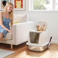 PawHut Large Stainless Steel Litter Box, Enclosed Metal Cat Litter Tray with Scoop, Deodoriser Bag, Front-Entry and Top-Exit(m-8)