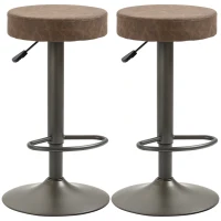 HOMCOM Modern Adjustable Bar Stools Set of 2, Swivel Barstool with Footrest, PU Leather Round Top for Kitchen, Brown(m-11)
