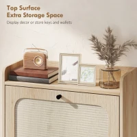 HOMCOM Shoe Cabinet with 2 Flip Drawers, Boho Narrow Shoe Storage Cabinet, Oak(m-7)