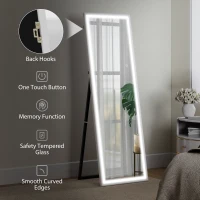 HOMCOM LED Mirror with Dimmable and 3 Colour Lights, 64" x 21" Rectangular Full Body Mirror for Bedroom Living Room, White(m-7)