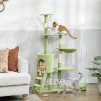 PawHut 53" Cat Tree Tower, Kitten Activity Centre with Scratching Posts, Condo, Perches, Ladder, Hammock, Dangling Toys, Green(m-1)