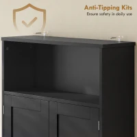 HOMCOM Over the Toilet Storage Cabinet Freestanding Bathroom Organizer with 2 Doors and Open Shelf Black(m-9)