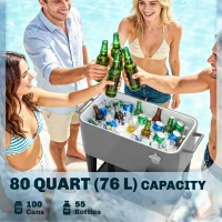 Outsunny 80 Quart Rolling Patio Cooler Cart with Storage Shelf, Patio Cooler with Locking Wheels, Bottle Opener & Cap Catcher(m-4)