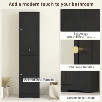 HOMCOM 67" Tall Bathroom Cabinet, Slim Bathroom Storage Cabinet with 2 Doors, Drawer and Adjustable Shelf, Black Wood Grain(m-6)