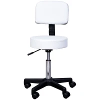 HOMCOM Adjustable Rolling Stool with Back, PU Leather Round Swivel Drafting Stool with Wheels for Kitchen, Salon Spa, Bar, Home Office, Massage, White(m-11)