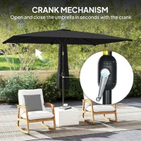 Outsunny 6.4 x 9.7ft Rectangle Aluminum Tilt Patio Umbrella, Garden Market Parasol, Outdoor Sunshade Canopy with Crank, Black(m-5)