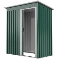 Outsunny 5 x 3 FT Outdoor Storage Shed with Sliding Door and Sloped Roof, Steel Frame Garden Shed Tool Equipment, Green(m-2)