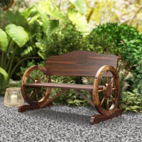 Outsunny Wooden Outdoor Bench, Garden Patio Loveseat with Wagon Wheel Armrests, 528LBS Capacity, Carbonized(m-10)