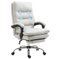 Vinsetto Executive Office Chair with 6-Point Massag, Microfibre Reclining Computer Chair with Footrest, Cream White(m-12)