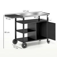 Outsunny Outdoor BBQ Stand with Foldable Side Table, Stainless Steel Top, Pizza Oven Table with Wheels Hooks Shelves(m-3)