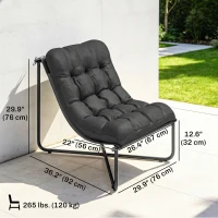 Outsunny Outdoor Patio Chair, Comfy Sling Lounge Chair with Cushion, Breathable Wide Seat, Steel Frame, Dark Grey(m-3)