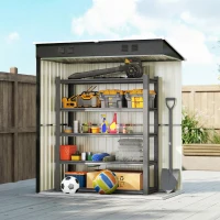 Outsunny 5 x 3 ft Outdoor Storage Shed, Lean-to Metal Garden Shed with Lockable Door and Vents, Dark Grey(m-10)