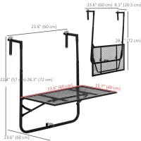 Outsunny Balcony Hanging Table, Metal Wall Mount Desk, Adjustable Folding Balcony Deck Table for Patio and Garden, Black(m-3)