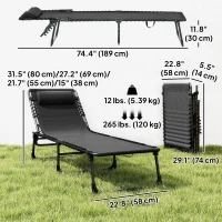 Outsunny Outdoor Folding Lounge Chair, 4-Level Adjustable Chaise Lounge with Headrest, Tanning Chair Beach Bed Reclining Lounger Cot for Camping, Hiking, Backyard, Black(m-3)