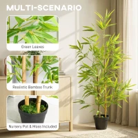 Outsunny Artificial Bamboo Tree, 4ft Fake Tree with Realistic Leaf and Natural Trunk, Decorative Plant in Nursery(m-5)
