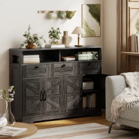 HOMCOM Sideboard, Buffet Cabinet with 4 Barn Doors and 3 Drawers, Coffee Bar Cabinet with Adjustable Shelves, Dark Brown(m-9)