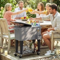 Outsunny 80 Quart Rolling Patio Cooler Cart with Storage Shelf, Patio Cooler with Locking Wheels, Bottle Opener & Cap Catcher