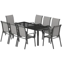 Outsunny 9 Pieces Patio Set with Stackable Chairs, Patio Dining Set with Glass Top for Garden, Patio, Backyard, Light Grey(m-2)
