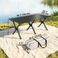 Outsunny 4ft Folding Camping Table, Waterproof Picnic Table with Roll Up Top and Metal Frame, Black(m-3)