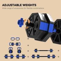 Soozier 6-in-1 Adjustable Dumbbell Set, Used as Kettlebell, Barbell, Dumbbell, Push-Up Stand, 44lbs Free Weights Set, Blue(m-5)