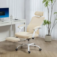HOMCOM Ergonomic Office Chair, Mesh Reclining Desk Chair with Adjustable Lumbar Support, Headrest, Beige(m-1)
