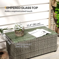 Outsunny Wicker Outdoor Coffee Table, PE Wicker Rectangular Patio Table with Tempered Glass Top for Garden, Balcony, Dark Grey(m-5)