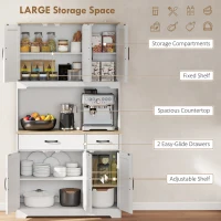 HOMCOM Tall Kitchen Pantry, 6 Doors, 2 Drawers, Adjustable Shelves & Worktop, Rustic Storage Cabinet for Living Room White(m-4)