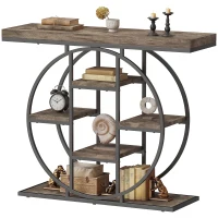 HOMCOM 39.4" Console Table with Storage Shelves, Industrial Sofa Table for Living Room, Hallway, Rustic Brown(m-2)