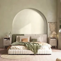 HOMCOM Nightstands Set of 2, Modern Bedside Tables with Charging Station, 2 Drawers and Open Shelf, Grey(m-8)