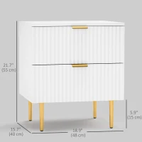 HOMCOM Bedside Table, Modern Nightstand with 2 Drawers, Side End Table with Metal Legs for Living Room, Bedroom, White(m-3)