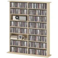 HOMCOM 8-Tier DVD Shelf with 12 Adjustable Shelves, Double CD Shelf, Holds 720 CDs, 396 DVDs or 396 Blu-rays, Natural Wood(m-2)