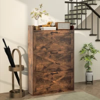 HOMCOM Narrow Shoe Storage Cabinet Farmhouse Shoe Cabinet with 3 Flip Drawers Adjustable Shelves for Entryway Rustic Brown(m-8)
